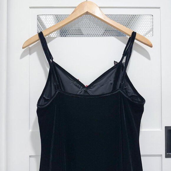 Vintage Black Velvet Witchy Vamp Maxi Dress Goth Halloween Red Rose - Picture 8 of 11